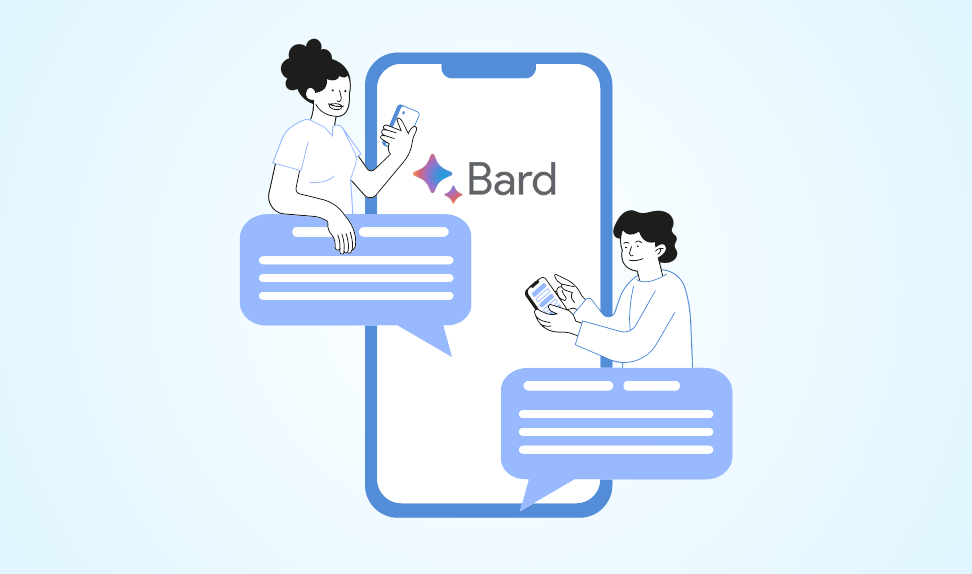 A photo showcasing two individuals using Google Bard on their gadgets.