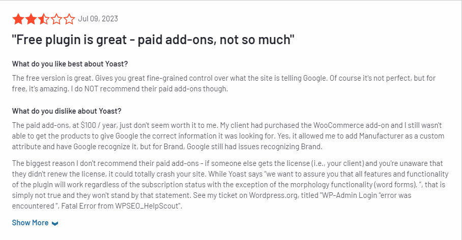 Customer review for Yoast SEO